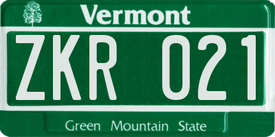 VT license plate ZKR021
