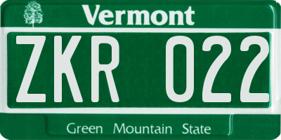 VT license plate ZKR022