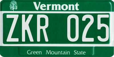 VT license plate ZKR025