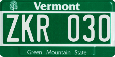 VT license plate ZKR030