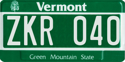 VT license plate ZKR040