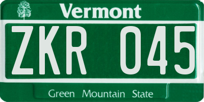 VT license plate ZKR045