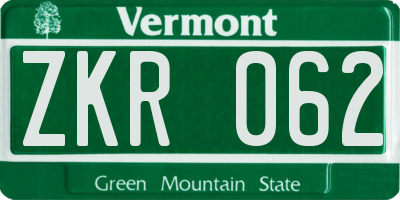 VT license plate ZKR062