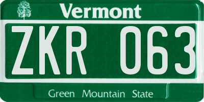 VT license plate ZKR063