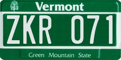 VT license plate ZKR071