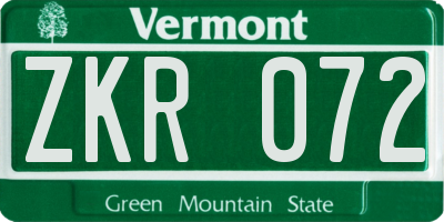 VT license plate ZKR072