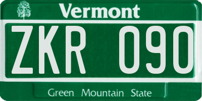VT license plate ZKR090