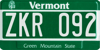 VT license plate ZKR092