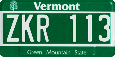 VT license plate ZKR113