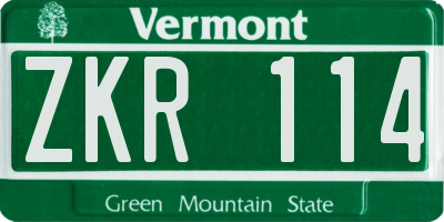 VT license plate ZKR114