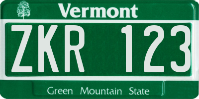 VT license plate ZKR123