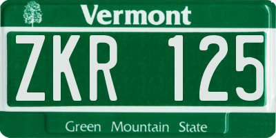 VT license plate ZKR125