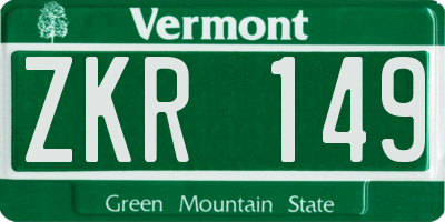 VT license plate ZKR149