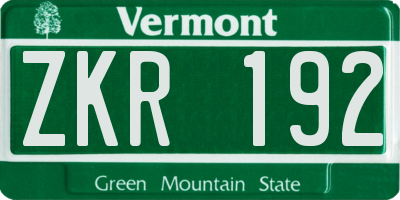 VT license plate ZKR192