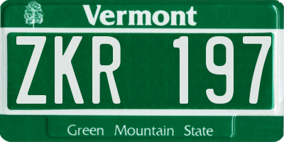 VT license plate ZKR197