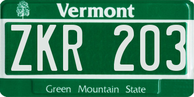 VT license plate ZKR203