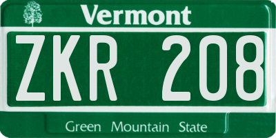 VT license plate ZKR208
