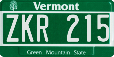 VT license plate ZKR215