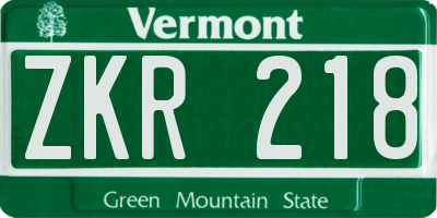 VT license plate ZKR218