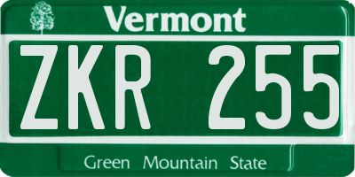 VT license plate ZKR255