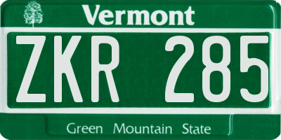 VT license plate ZKR285