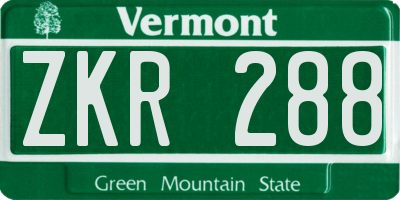 VT license plate ZKR288