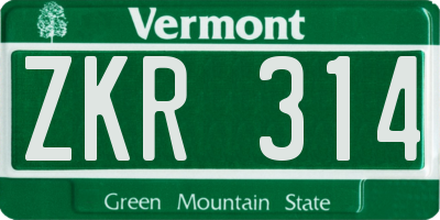 VT license plate ZKR314