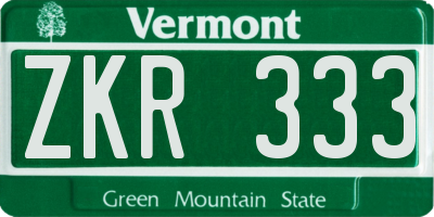 VT license plate ZKR333