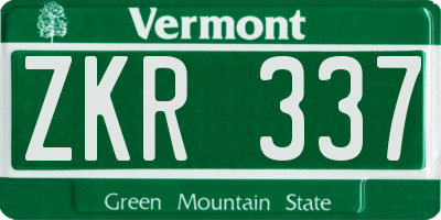 VT license plate ZKR337
