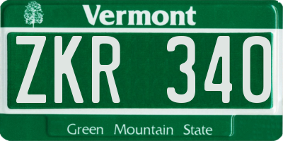 VT license plate ZKR340