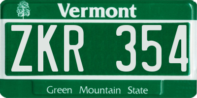 VT license plate ZKR354