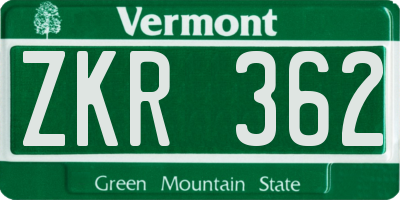 VT license plate ZKR362