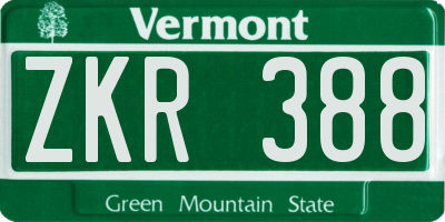 VT license plate ZKR388