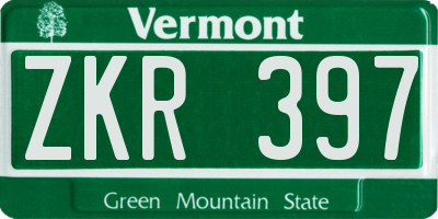 VT license plate ZKR397
