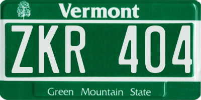 VT license plate ZKR404