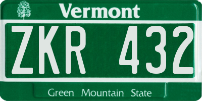 VT license plate ZKR432