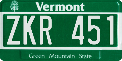 VT license plate ZKR451