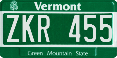 VT license plate ZKR455