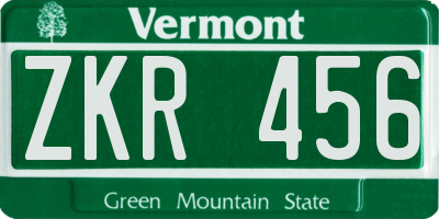 VT license plate ZKR456