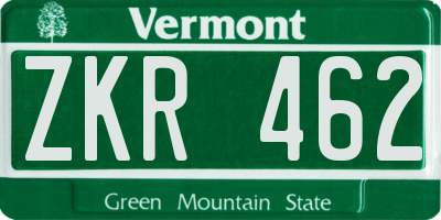 VT license plate ZKR462
