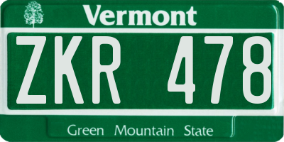 VT license plate ZKR478