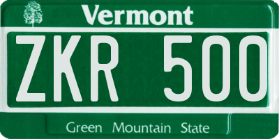VT license plate ZKR500