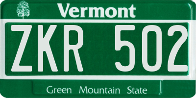 VT license plate ZKR502