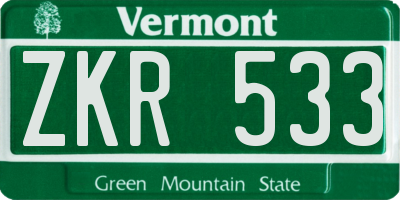 VT license plate ZKR533