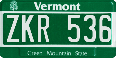 VT license plate ZKR536