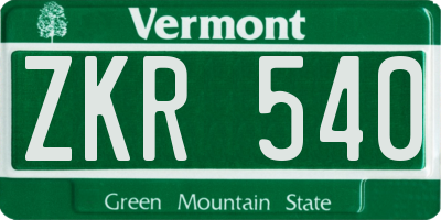 VT license plate ZKR540
