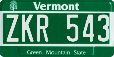 VT license plate ZKR543