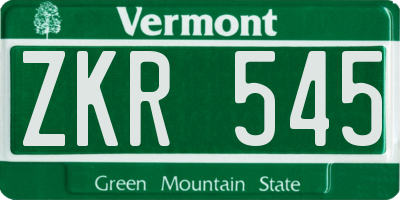VT license plate ZKR545