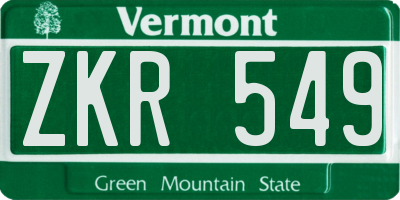 VT license plate ZKR549