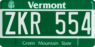 VT license plate ZKR554